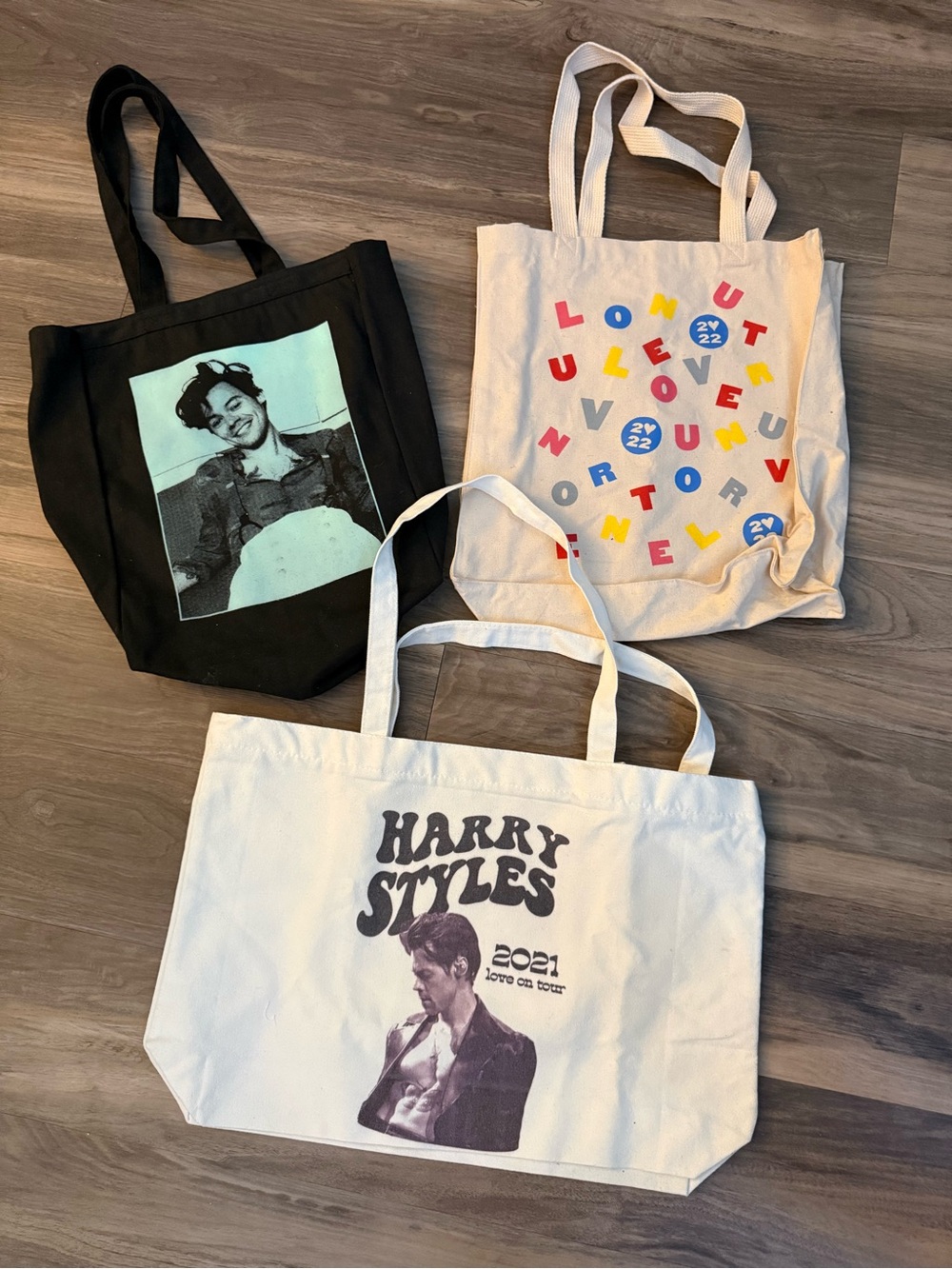 Harry Styles Printed Canvas Tote Bags Bundle of 3 - NWOT